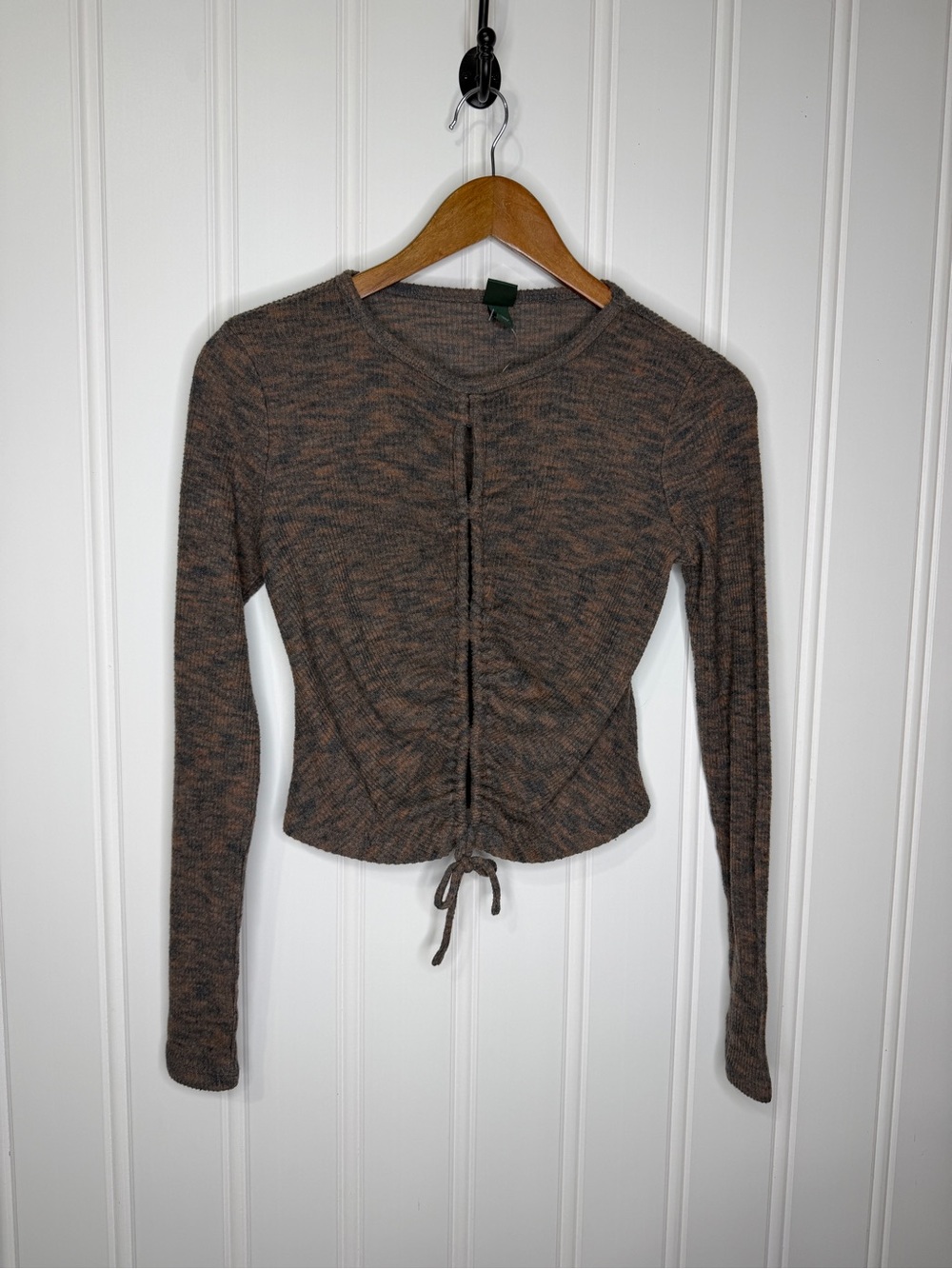 Wild Fable XS Brown Ribbed Ruched Drawstring Long Sleeve Crop Top - Picture 4 of 15